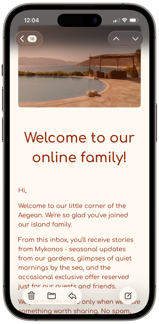 a phone showing the welcome email